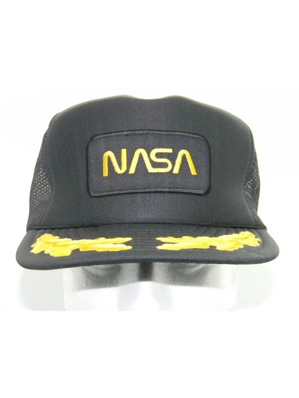 VTG 80s San Sun NASA Worm Logo Hat Gold Yellow Scrambled Eggs Trucker Snapback